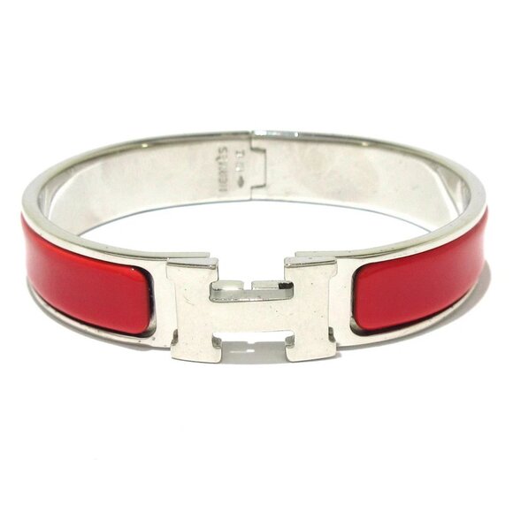 Auth HERMES Clic H Silver Red Hardware Bangle - Picture 1 of 7